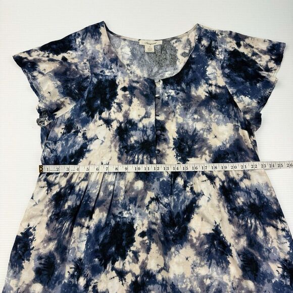 Passport Blue Tie Dye Ruffle Hem Dress 3X Rayon Short Sleeve Button Front Boho - Picture 7 of 8